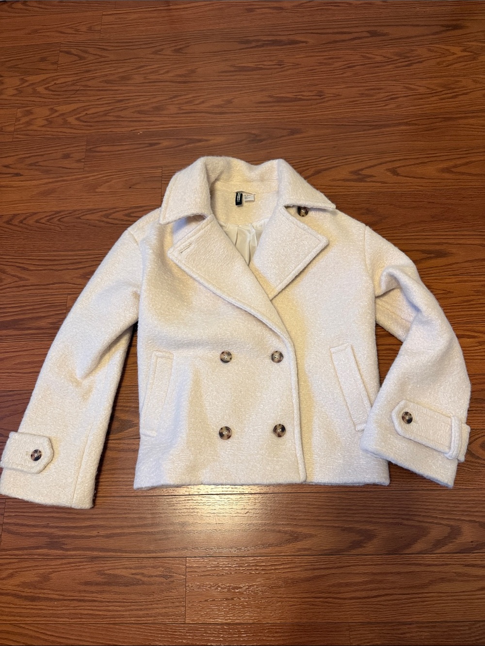 H&M Cream Bouclé Coat with Textured Finish